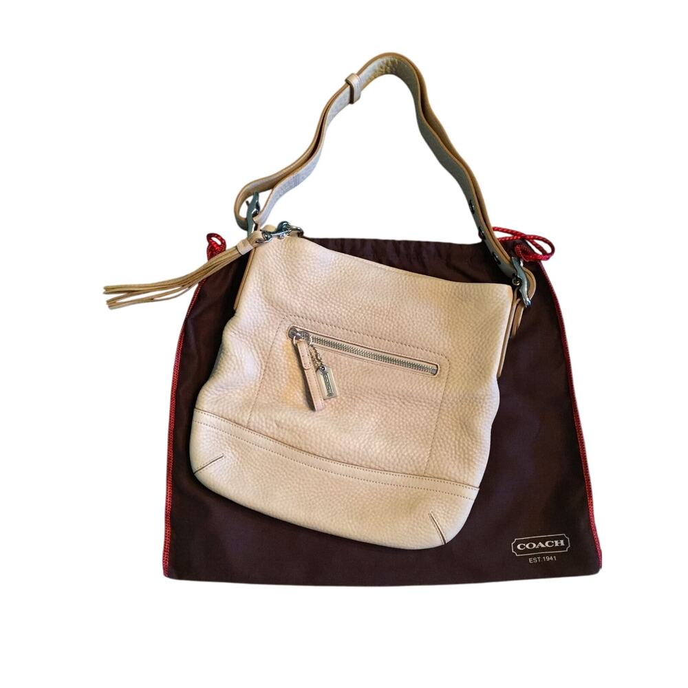 COACH Legacy Medium Slim Shoulder Bag Parchment Pebble Leather Tassel L04S 1427